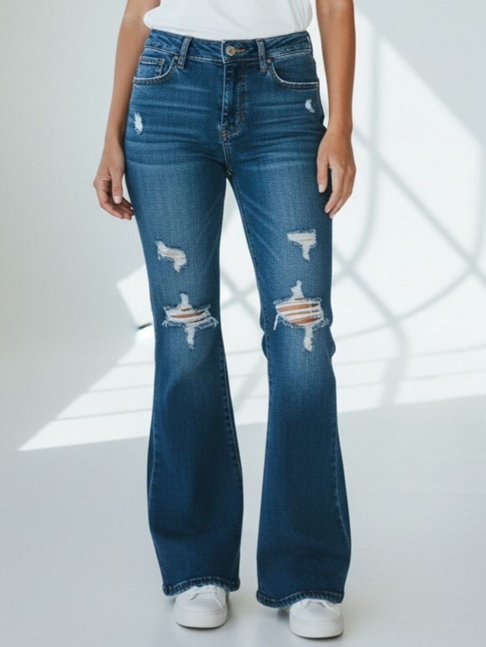 Vintage Style Distressed Vipones Flare Bell Bottoms Denim Jeans Women's Size 6
